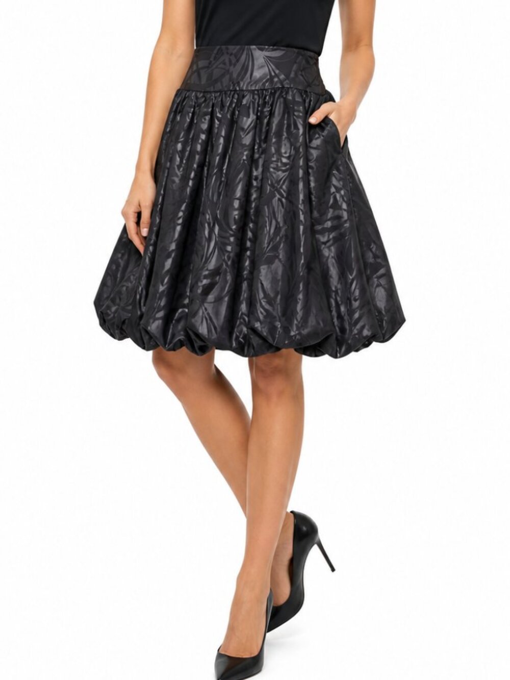 JOSEPH RIBKOFF Bubble Balloon Skirt Pleats Knee Length Floral Black Women's 12